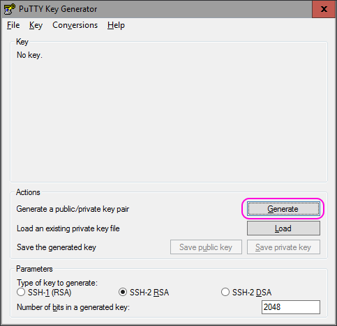PuTTYgen - Generate Button