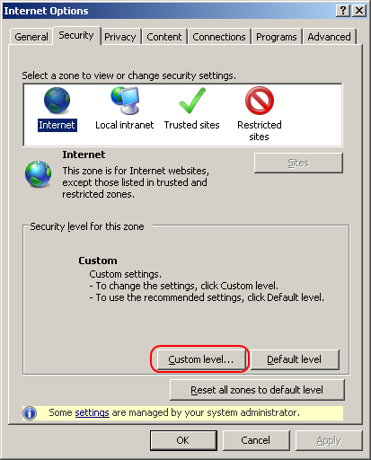 Internet Options Dialog