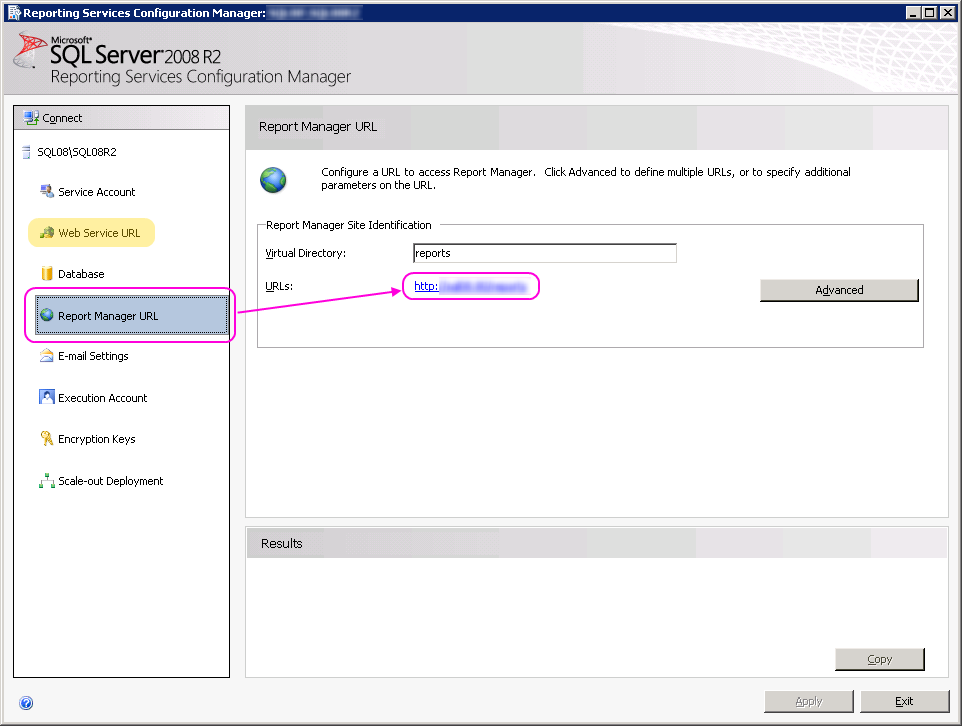 SSRS Reporting Services Configuration Manager