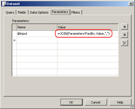 Dataset Properties Dialog, Parameters tab