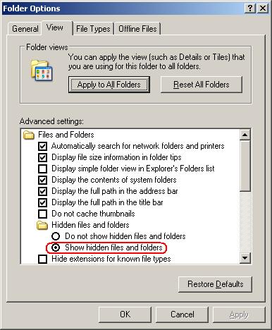 Show hidden files and folders