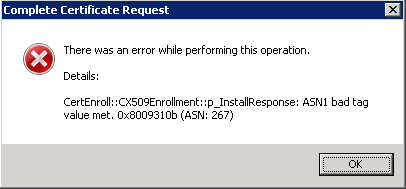 ASN1 Bad Tag Error Message