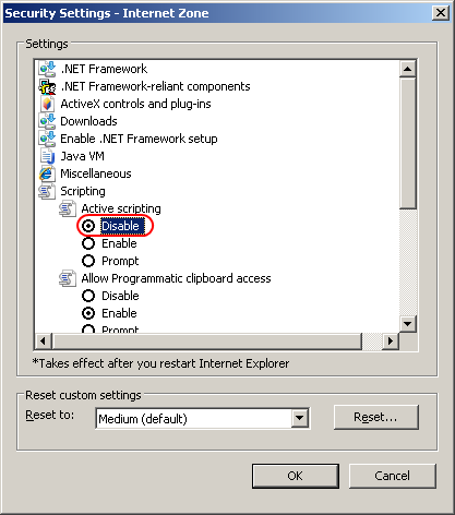 Security Settings Dialog